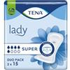 ASSORBENTE INCONTINENZA LEGGERA TENA LADY SUPER DUO PACK 2X15 PEZZI - Farmaciapacini.it