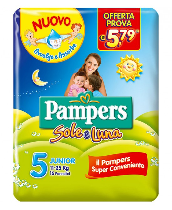 PANNOLINO PER BAMBINO PAMPERS SOLE & LUNA FLASH JUNIOR 16 PEZZI - Farmaciapacini.it