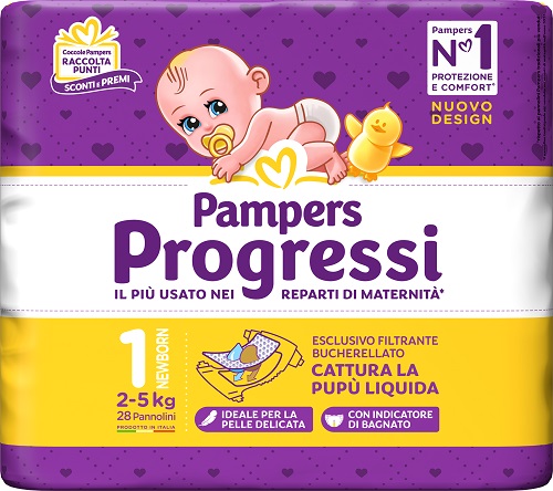 PAMPERS PROGRESSI NEWBORN PANNOLINO 1 2-5KG 28 PEZZI - Farmaciapacini.it