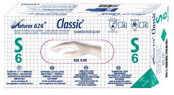 GUANTO IN LATTICE MONOUSO NON STERILE CON POLVERE NATUREX 626 CLASSIC MISURA SMALL 100 PEZZI - Farmaciapacini.it