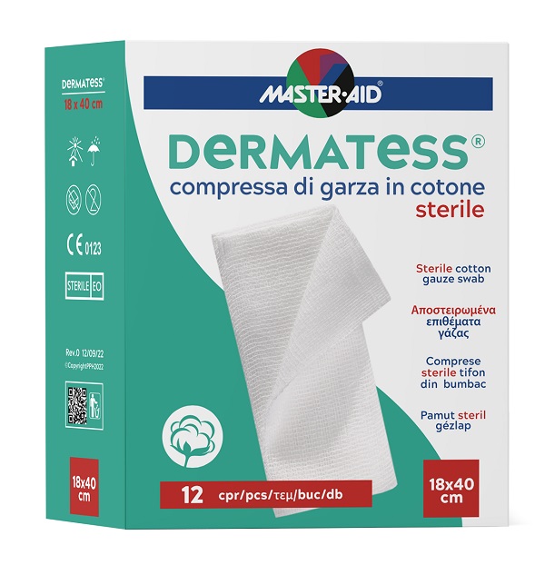 GARZA COMPRESSA MASTER-AID DERMATESS COTONE 18X40CM 12 PEZZI - Farmaciapacini.it