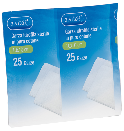 GARZA IDROFILA IN PURO COTONE ALVITA 10X10CM 25 PEZZI - Farmaciapacini.it