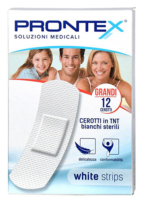 CEROTTO PRONTEX WHITE STRIPS IN TESSUTO NON TESSUTO BIANCO STERILE SCATOLA 12 CEROTTI GRANDI - Farmaciapacini.it