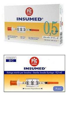 SIRINGA PER INSULINA PIC INSUMED 0,3 ML 100 UI SPAZIO ZERO AGO 30 GAUGE 8 MM 3 SACCHETTI DA 10 PEZZI - Farmaciapacini.it