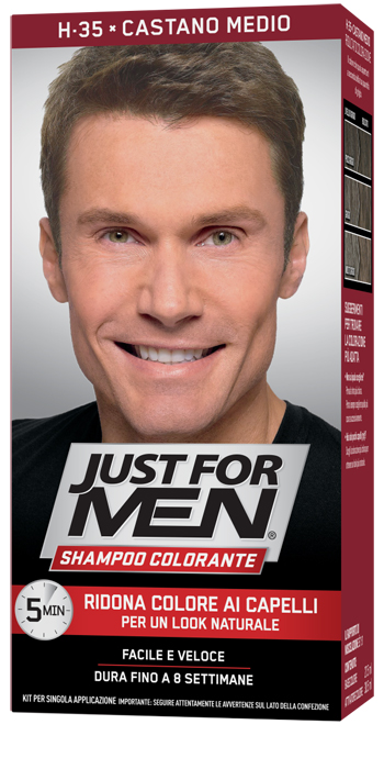 JUST FOR MEN SHAMPOO COLORANTE H35 CASTANO MEDIO ATTIVATORE CHIARO 38,5 ML + BASE COLORE 27,5 ML - Farmaciapacini.it