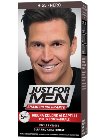 JUST FOR MEN SHAMPOO COLORANTE H55 NERO ATTIVATORE CHIARO 38,5 ML + BASE COLORE 27,5 ML - Farmaciapacini.it