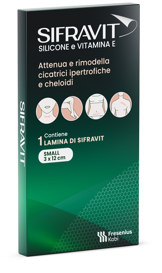 PLACCA IN SILICONE E VITAMINA E SIFRAVIT DIMENSIONI 3X12CM. INDICATA NEL TRATTAMENTO DI CHELOIDI E CICATRICI IPERTROFICHE CONSEGUENTI AD INTERVENTI CHIRURGICI USTIONI E FERITE - Farmaciapacini.it