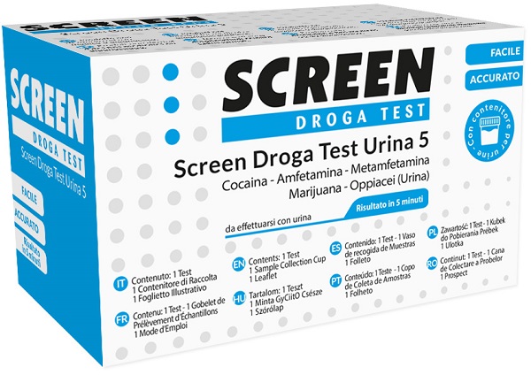 SCREEN DROGA TEST 5 DROGHE TEST ANTIDROGA CON CONTENITORE URINA - Farmaciapacini.it