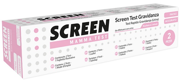 TEST PRECOCE CHE RILEVA L'ORMONE HCG NELL'URINA INDIVIDUANDO LO STATO DI GRAVIDANZA 2 PEZZI SCREEN MAMMA TEST GRAVIDANZA - Farmaciapacini.it