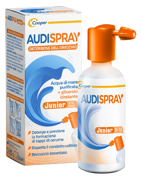 AUDISPRAY JUNIOR 3-12 ANNI SOLUZIONE DI ACQUA DI MARE IPERTONICA SPRAY SENZA GAS IGIENE ORECCHIO 25ML - Farmaciapacini.it