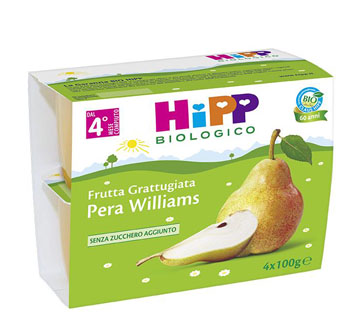 HIPP BIO HIPP BIO FRUTTA GRATTUGGIATA PERA WILLIAMS 4X100 G - Farmaciapacini.it