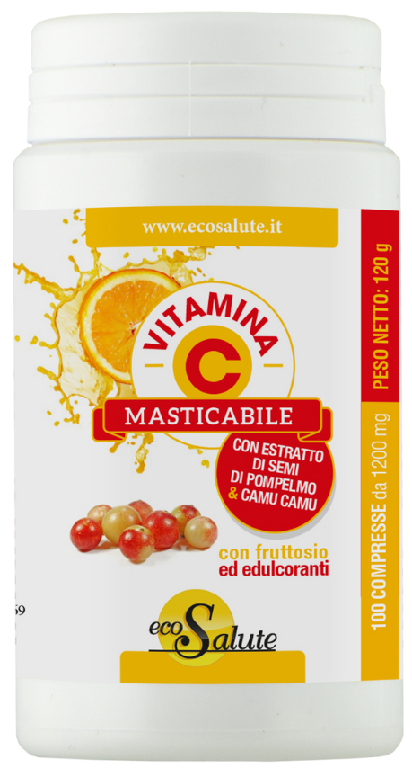 VITAMINA C MASTICABILE CON ESTRATTO DI SEMI DI POMPELMO + CAMU CAMU 100 COMPRESSE BARATTOLO 120 G - Farmaciapacini.it