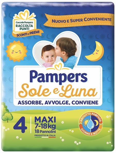 PANNOLINO PER BAMBINO PAMPERS SOLE & LUNA MAXI 18 PEZZI - Farmaciapacini.it