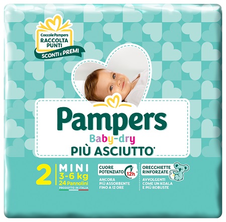 PANNOLINI PER BAMBINI PAMPERS BABY DRY DOWNCOUNT NO FLASH MINI 24 PEZZI BUONO SCONTO - Farmaciapacini.it