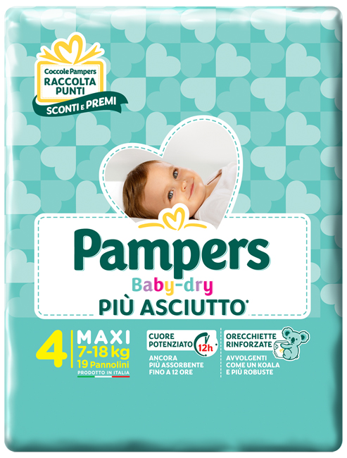 PANNOLINI PER BAMBINI PAMPERS BABY DRY DOWNCOUNT NO FLASH MAXI 19 PEZZI - Farmaciapacini.it