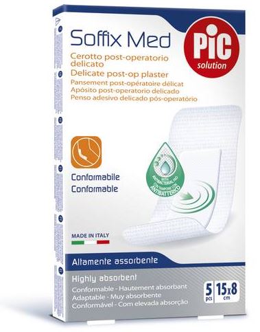 CEROTTO PIC SOFFIX MED IN TNT CON TAMPONE CENTRALE ASSORBENTE STERILE MONOUSO 15X8 CM ANTIBATTERICO 5 PEZZI - Farmaciapacini.it
