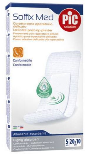 CEROTTO PIC SOFFIX MED IN TNT CON TAMPONE CENTRALE ASSORBENTE STERILE MONOUSO 10X20 CM ANTIBATTERICO 5 PEZZI - Farmaciapacini.it