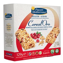 PIACERI MEDITERRANEI CEREALORO BARRETTA DI RISO CON MAIS E MIRTILLI ROSSI 6 PEZZI DA 21,5 G - Farmaciapacini.it