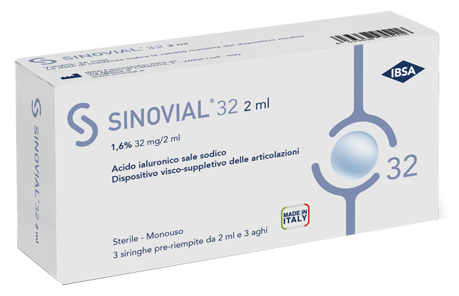 SIRINGA INTRA-ARTICOLARE SINOVIAL 32 ACIDO IALURONICO 1,6% 32 MG/2 ML 1 FS + AGO GAUGE 21 3 PEZZI - Farmaciapacini.it