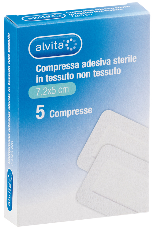 ALVITA GARZA COMPRESSA AUTOADESIVA IN TNT 7,2X5CM 5 PEZZI - Farmaciapacini.it