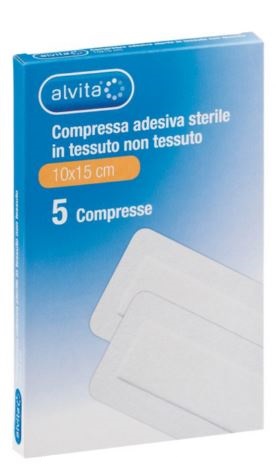 ALVITA GARZA COMPRESSA ADESIVA STERILE IN TESSUTO NON TESSUTO ESTENSIBILE BIANCO 10X15CM 5 PEZZI - Farmaciapacini.it