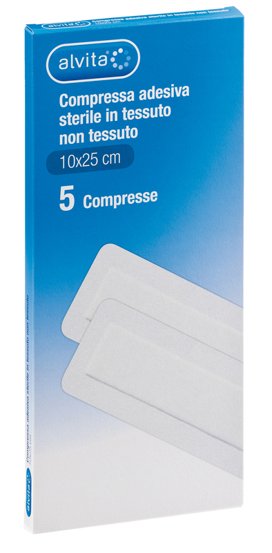 ALVITA GARZA COMPRESSA AUTOADESIVA IN TNT 10X25CM 5 PEZZI - Farmaciapacini.it