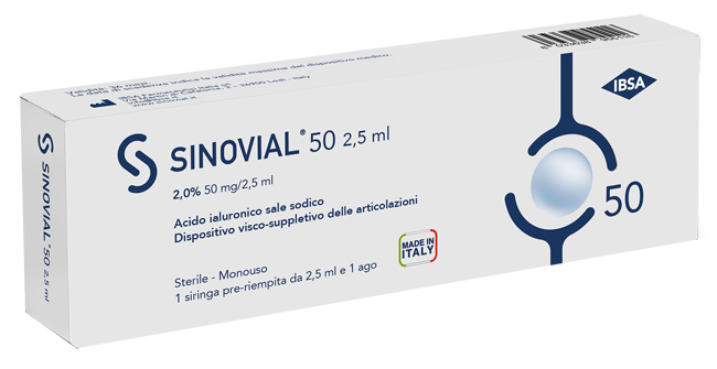 SIRINGA INTRA-ARTICOLARE SINOVIAL 50 ACIDO IALURONICO 2% 50 MG/2,5 ML 1 FS + AGO GAUGE 21 1 PEZZO - Farmaciapacini.it