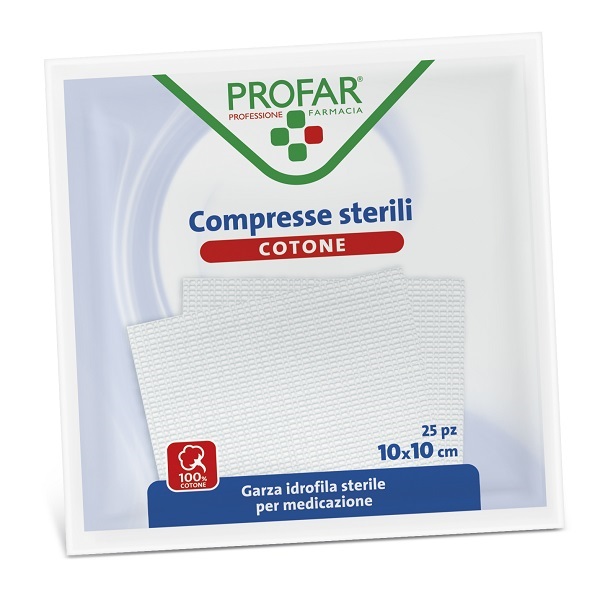 GARZA IN COTONE PROFAR COMPRESSA 10 X 10 CM 25 PEZZI - Farmaciapacini.it
