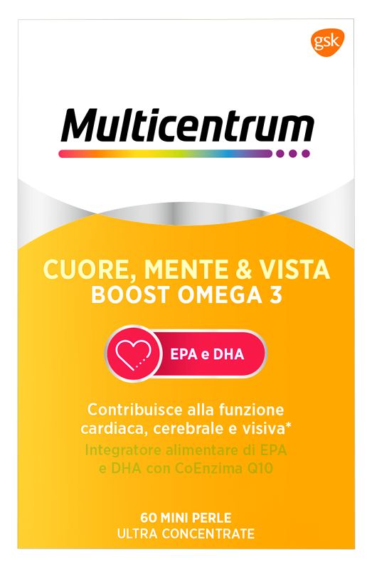 MULTICENTRUM CUORE MENTE E VISTA BOOST OMEGA 3 60 MINI PERLE - Farmaciapacini.it