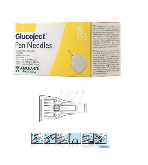 AGO PER PENNA DA INSULINA GLUCOJECT LUNGHEZZA 5 MM GAUGE 31 100 PEZZI - Farmaciapacini.it