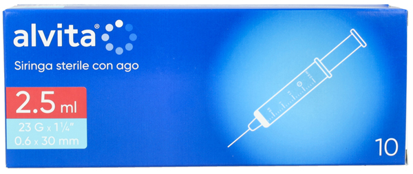 SIRINGA PER INFUSIONE E IRRIGAZIONE ALVITA 2,5 ML CON AGO 23 GAUGE 1 1/4 0,6X30MM 10 PEZZI - Farmaciapacini.it