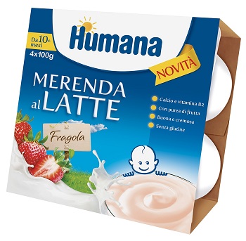 HUMANA MERENDA AL LATTE GUSTO FRAGOLA 100 G 4 PEZZI - Farmaciapacini.it