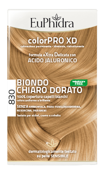 EUPHIDRA COLORPRO XD 830 BIONDO CHIARO DORATO GEL COLORANTE CAPELLI IN FLACONE + ATTIVANTE + BALSAMO + GUANTI - Farmaciapacini.it