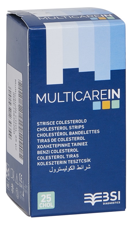 TEST COLESTEROLEMIA MULTICARE IN COLESTEROLO IN STRISCE CON ASPIRAZIONE CAPILLARE 25 PEZZI - Farmaciapacini.it