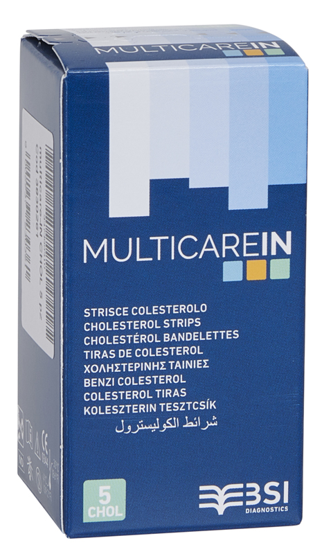 TEST COLESTEROLEMIA MULTICARE IN COLESTEROLO IN STRISCE CON ASPIRAZIONE CAPILLARE 5 PEZZI - Farmaciapacini.it