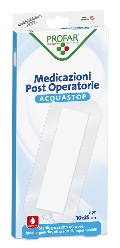ACQUASTOP MEDICAZIONE POST OPERATORIA PROFAR MED 10X25 CM 3 PEZZI - Farmaciapacini.it