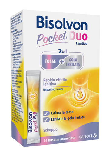 BISOLVON DUO POCKET LENITIVO TOSSE + GOLA IRRITATA A BASE DI MIELE E ALTEA 14 BUSTINE MONODOSE 10 ML - Farmaciapacini.it