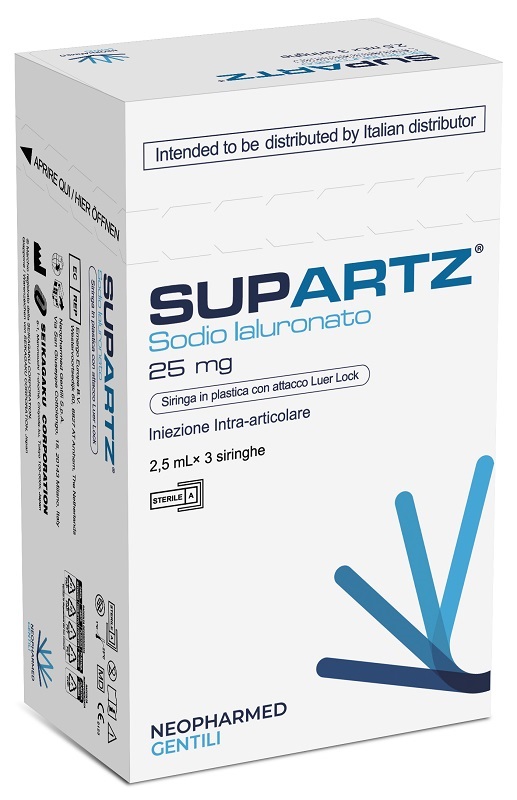 SIRINGA PRERIEMPITA INTRA-ARTICOLARE SUPARTZ ACIDO IALURONICO 25 MG 2,5 ML 3 PEZZI - Farmaciapacini.it