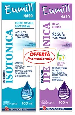 EUMILL NASO BIPACK SPRAY SOLUZIONE ISOTONICA 100 ML + SOLUZIONE IPERTONICA 100 ML - Farmaciapacini.it