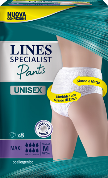 LINES SPECIALIST PANTS MAXI M X 8 PANNOLONE MUTANDINA INDOSSABILE COME NORMALE BIANCHERIA TIPO PULL-ON - Farmaciapacini.it