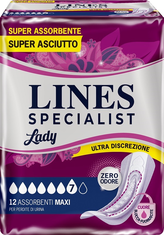 LINES SPECIALIST MAXI X 12 AUSILIO ASSORBENTE SAGOMATO UTILIZZABILE CON L'AUSILIO DI MUTANDA ELASTICIZZATA RIUTILIZZABILE - Farmaciapacini.it
