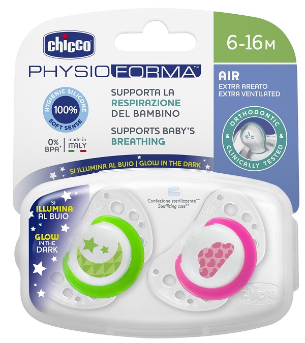 CHICCO SUCCHIETTO AIR LUMI IN SILICONE 6-16 MESI 2 PEZZI - Farmaciapacini.it