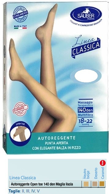 SAUBER AUTOREGGENTE OPEN TOE MAGLIA LISCIA 140 DEN COLORE NEUTRO BEIGE TAGLIA 2 LINEA CLASSICA - Farmaciapacini.it