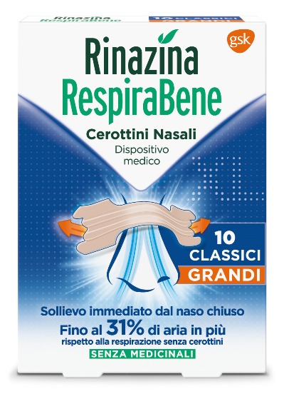 RINAZINA RESPIRABENE CEROTTI NASALI CLASSICI GRANDI CARTON 10 PEZZI - Farmaciapacini.it