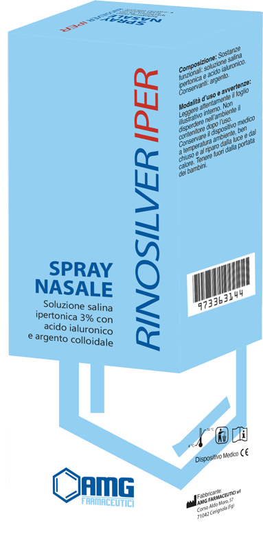RINOSILVER SOLUZIONE SALINA IPERTONICA 3% CON ACIDO IALURONICO E ARGENTO COLLOIDALE SPRAY NASALE 20 ML - Farmaciapacini.it