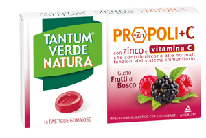 TANTUM VERDE NATURA PROPOLI+C CON ZINCO E VITAMINA C 15 PASTIGLIE GOMMOSE GUSTO FRUTTI DI BOSCO - Farmaciapacini.it
