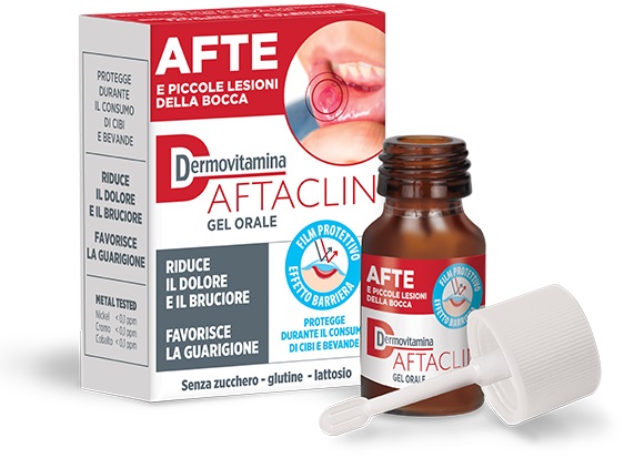 DERMOVITAMINA AFTACLIN GEL ORALE 7 ML CONTRO DOLORE E BRUCIONE SENZA ZUCCHERO E SENZA GLUTINE - Farmaciapacini.it
