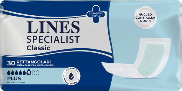 PANNOLONE RETTANGOLARE LINES SPECIALIST CLASSIC SENZA BARRIERA 30 PEZZI - Farmaciapacini.it
