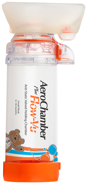 CAMERA DISTANZIATRICE ANTISTATICA AEROCHAMBER PLUS FLOWVU MASCHERA PEDIATRICA SMALL 0-18 MESI ARANCIONE - Farmaciapacini.it