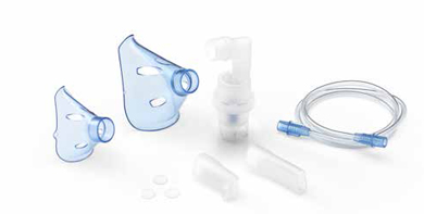SOFFIO CUBE KIT ACCESSORI RICAMBIO CON AMPOLLA, BOCCAGLIO E FOCELLA NASALE, MASCHERA PEDIATRICA E ADULTI, TUBELLO E FILTRI DI RICAMBIO E BORSA PORTA ACCESSORI - Farmaciapacini.it